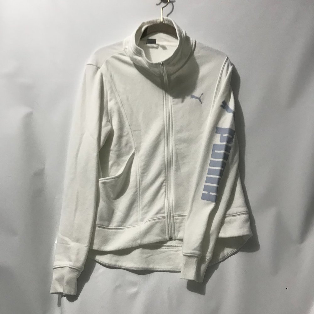PUMA Full Zip White High Neck Sweatshirt Jacket Women's Large